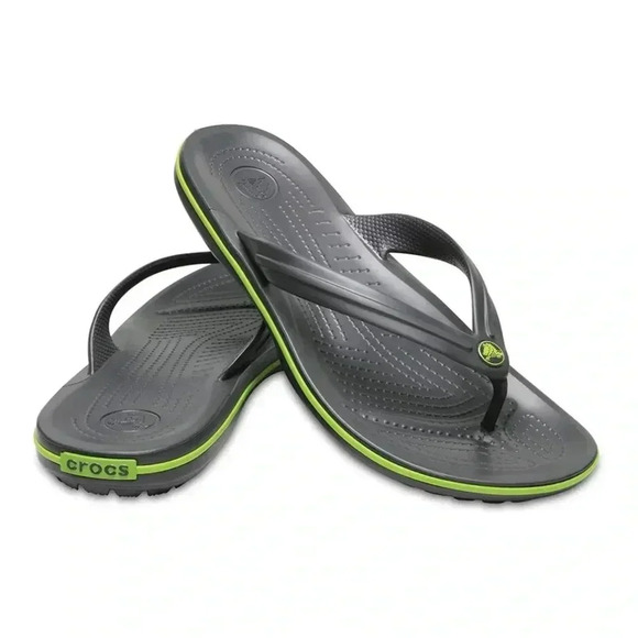 Crocs Crocband Flip Grey Lime  Green - Picture 1 of 10
